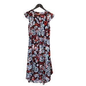 Joe Fresh‎ Navy Red Floral Flutter Sleeve Maxi Dress